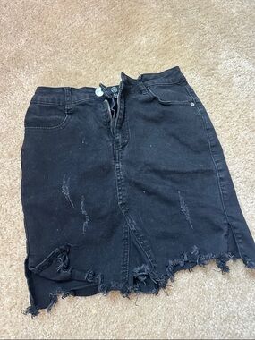 Missguided Black Distressed Mini Denim Skirt